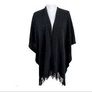 LOFT knit Poncho Shawl fringe Black One Size